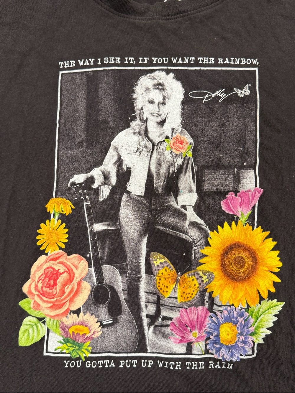 Dolly Parton Rainbow Rain Flowers T-Shirt Womens L Country Music Tee
